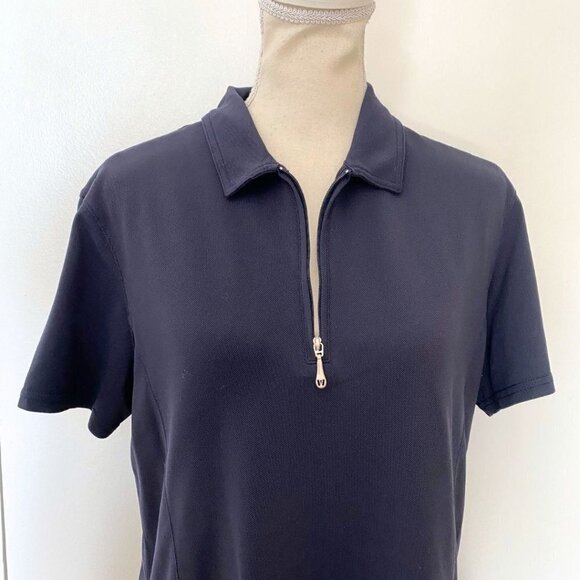 VUARNET SPORT WOMEN'S NAVY NYLON TACTEL QUARTER ZIP POLO T-SHIRT - XL - Picture 5 of 9